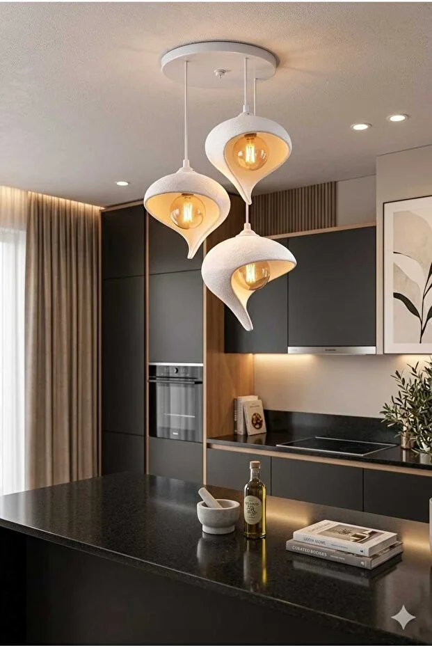 Modern 3’lü Sarkıt Avize Salon Oturma Odası Dekoratif Damla Rustik Bohem Avize E27 (ampul Hediye)